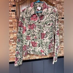 Charter Club 100% linen floral lightweight jacket size XL